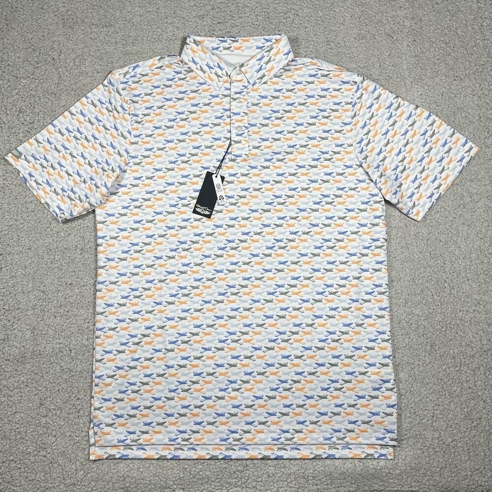Straight Down Polo Shirt Mens M Jet Planes All Over Print Performance AOP